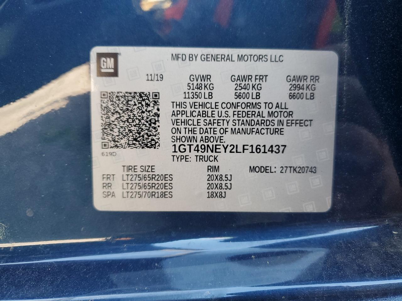1GT49NEY2LF161437 GMC SIERRA 2020