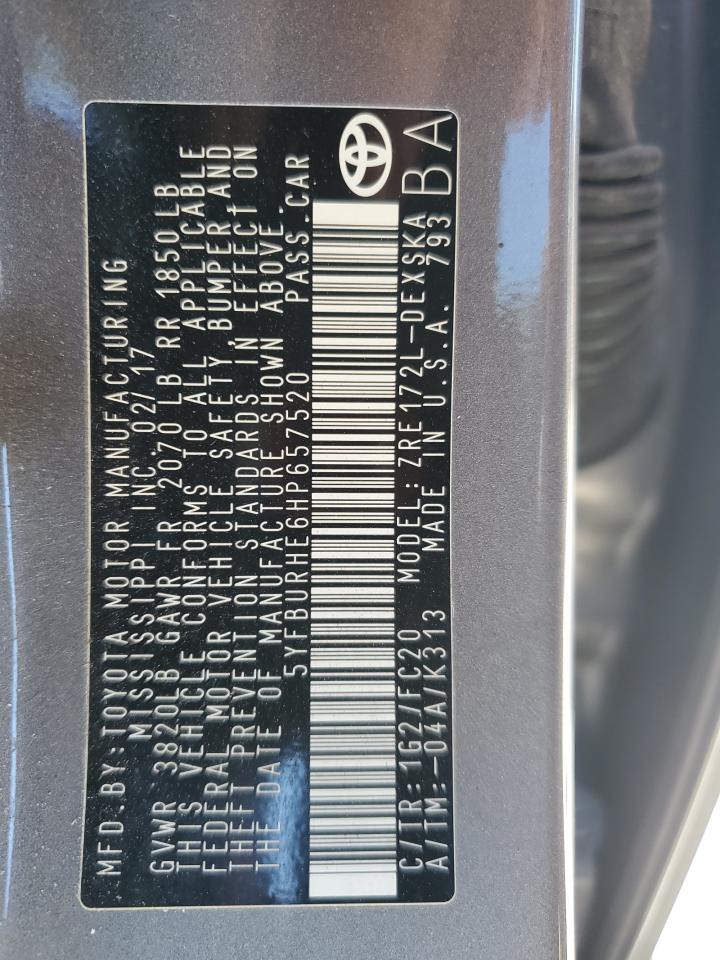 5YFBURHE6HP657520 TOYOTA COROLLA 2017