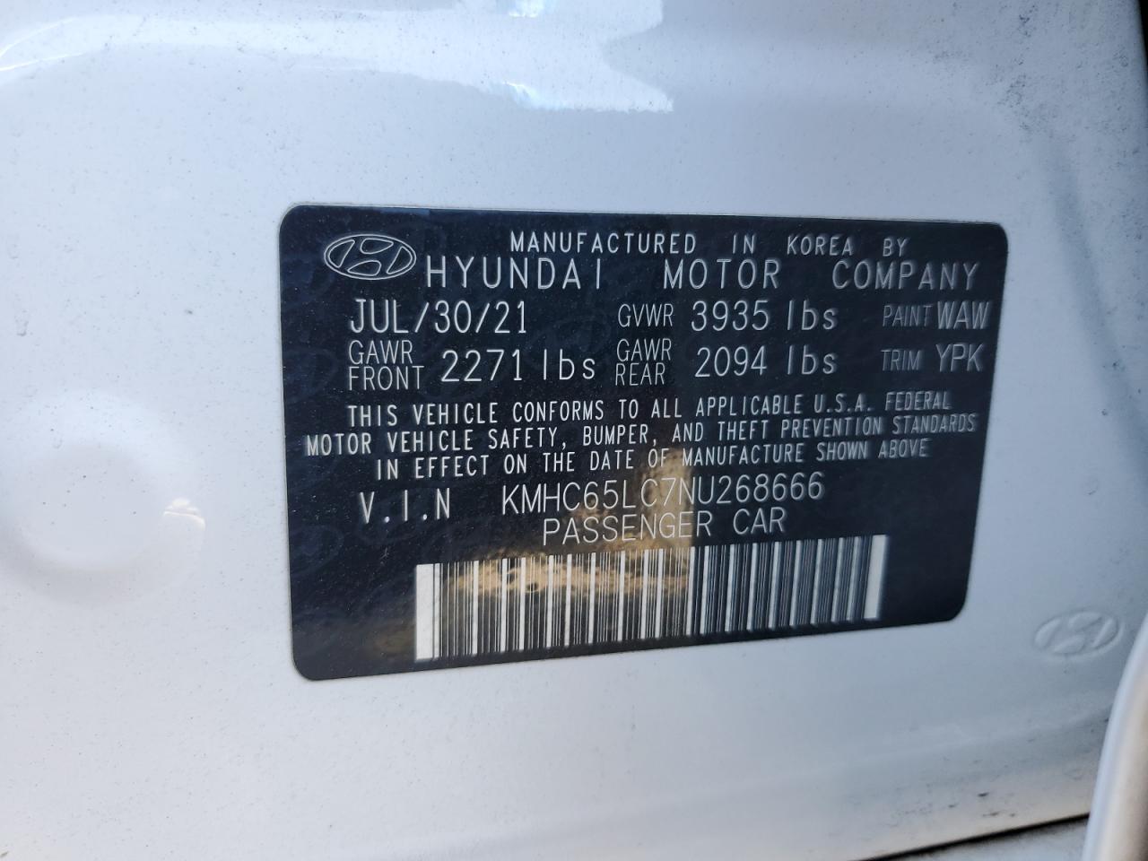 2022 Hyundai Ioniq Blue VIN: KMHC65LC7NU268666 Lot: 52587025