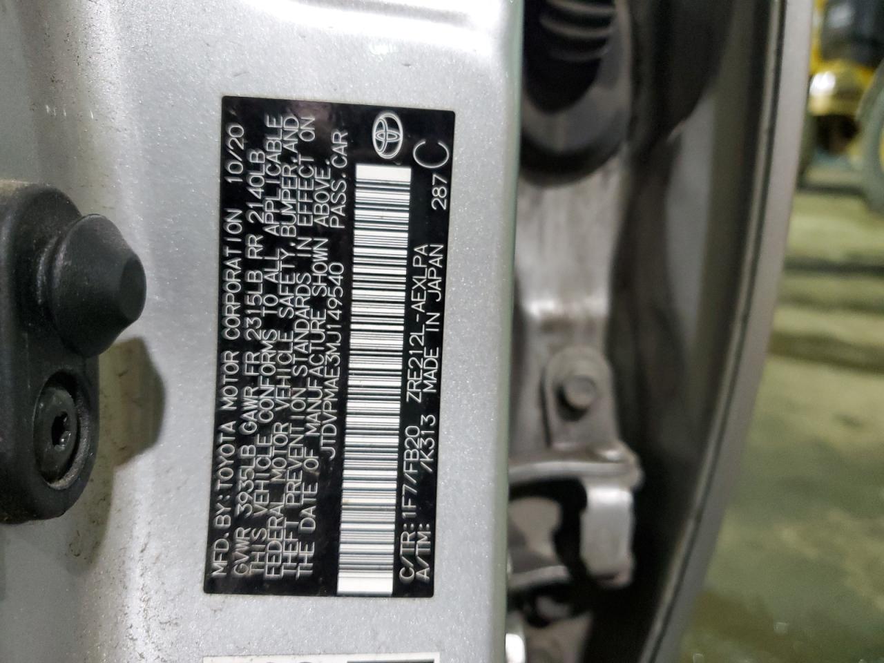 JTDVPMAE3MJ149540 TOYOTA COROLLA 2021