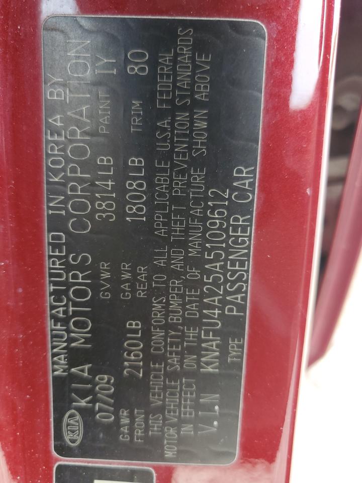 2010 Kia Forte Ex VIN: KNAFU4A25A5109612 Lot: 54259045