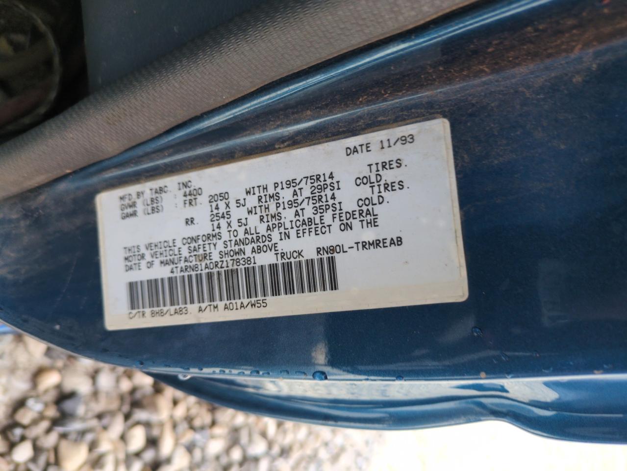 1994 Toyota Pickup 1/2 Ton Short Wheelbase Stb VIN: 4TARN81A0RZ178381 Lot: 52924145