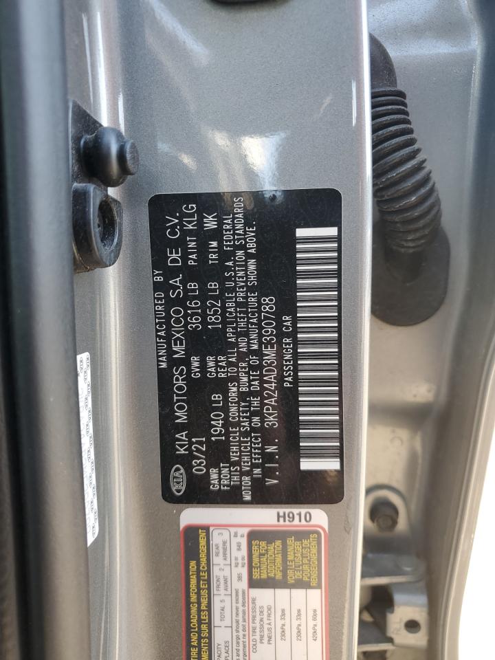 2021 Kia Rio Lx VIN: 3KPA24AD3ME390788 Lot: 52975865