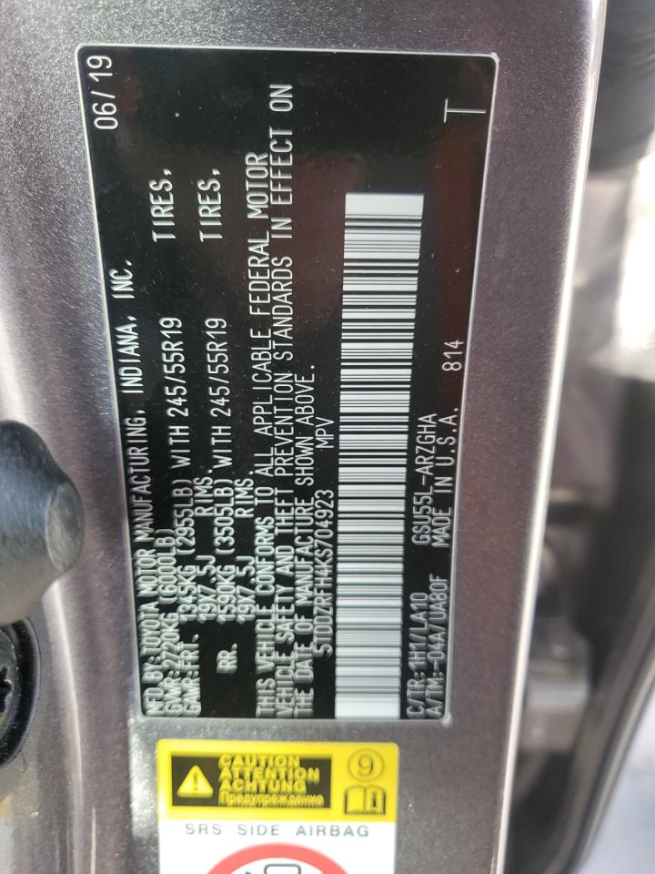 5TDDZRFH4KS704923 TOYOTA HIGHLANDER 2019