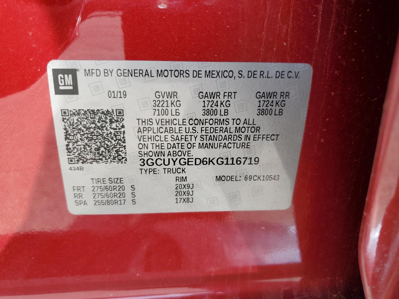 3GCUYGED6KG116719 CHEVROLET ALL Models 2019
