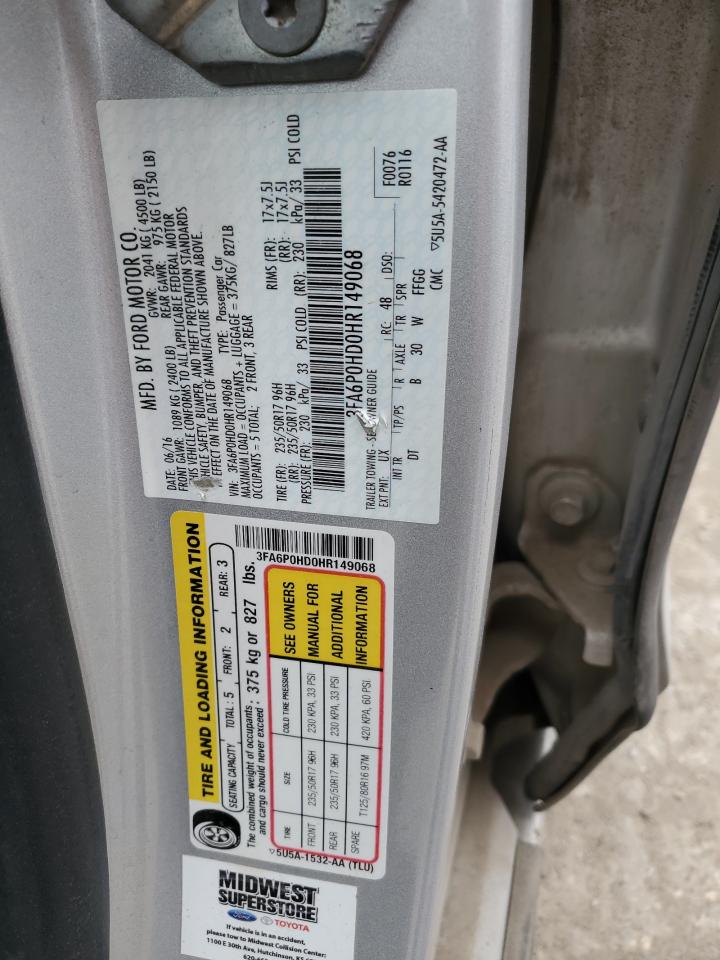 3FA6P0HD0HR149068 FORD FUSION 2017