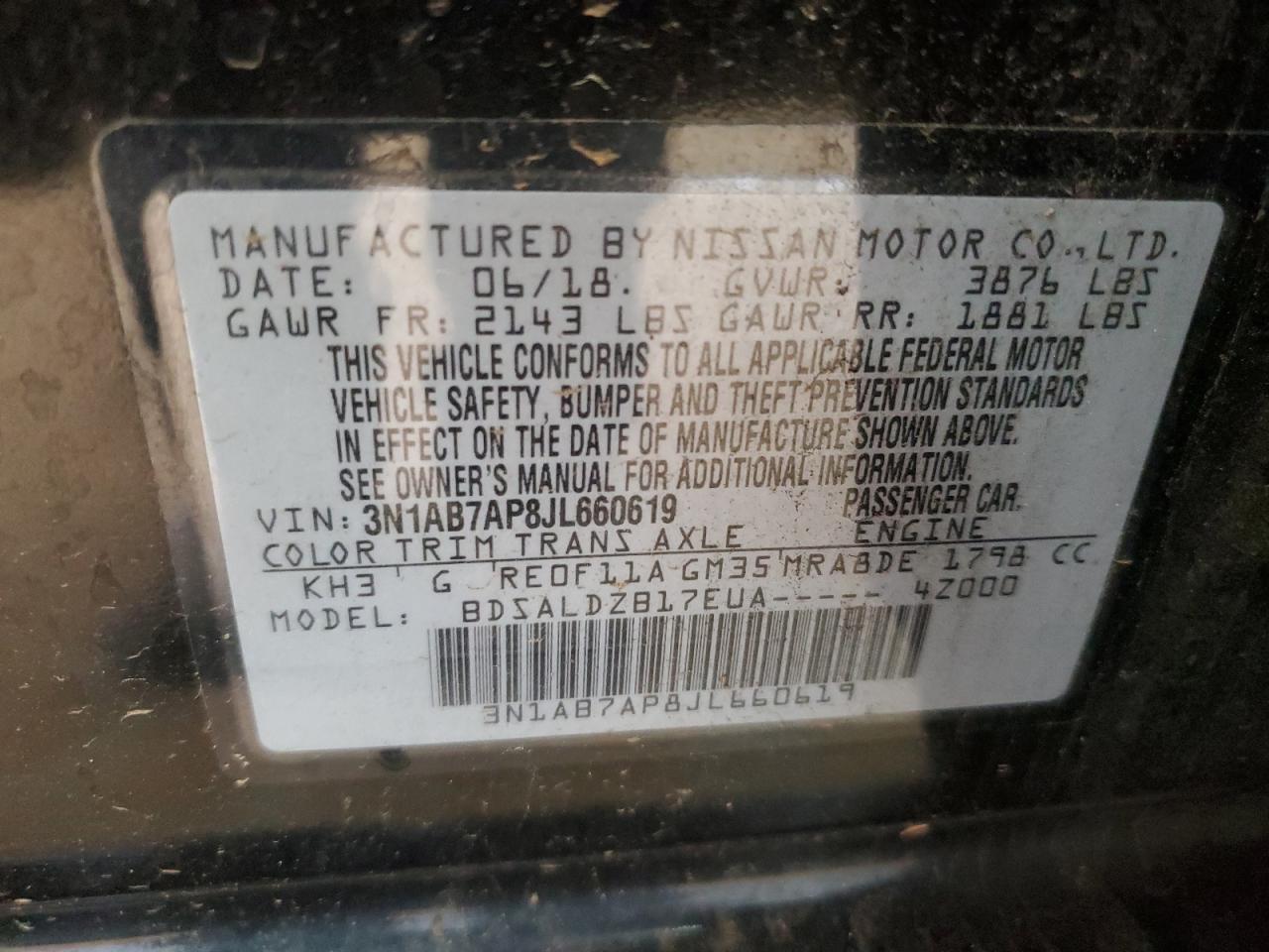 3N1AB7AP8JL660619 NISSAN SENTRA 2018