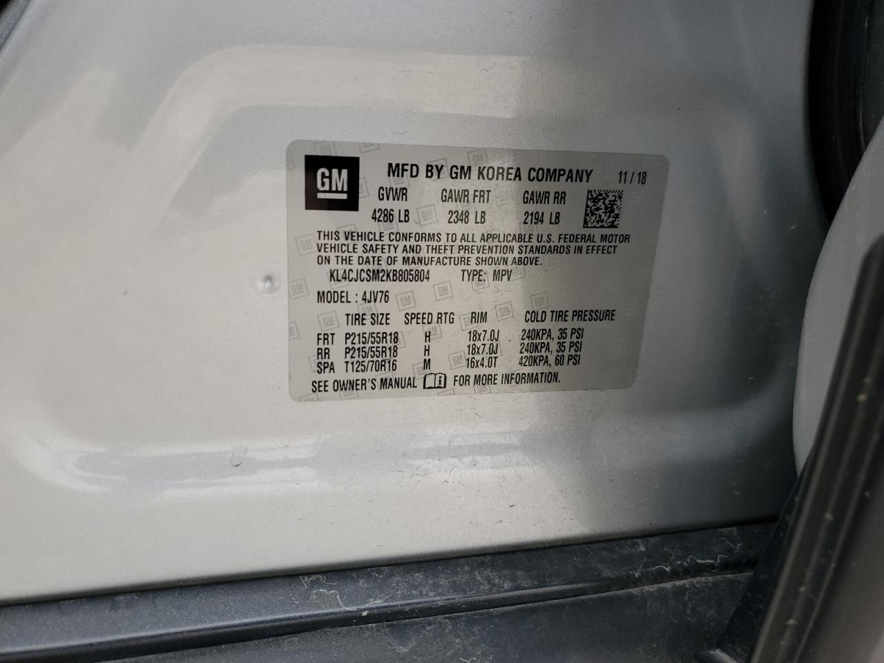 2019 Buick Encore Essence VIN: KL4CJCSM2KB805804 Lot: 55127505