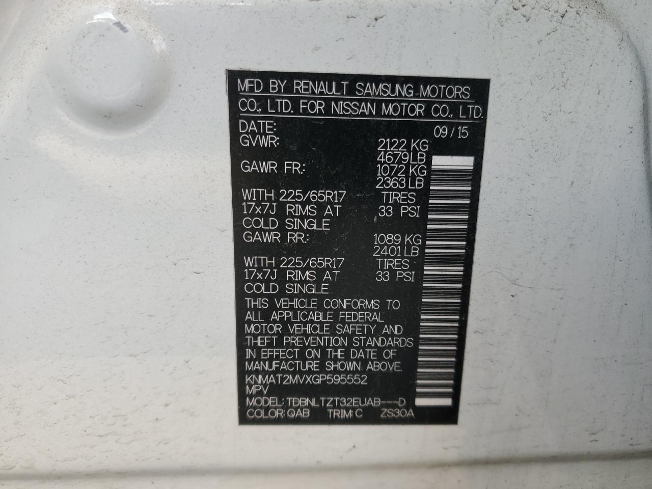 KNMAT2MVXGP595552 NISSAN ROGUE 2016