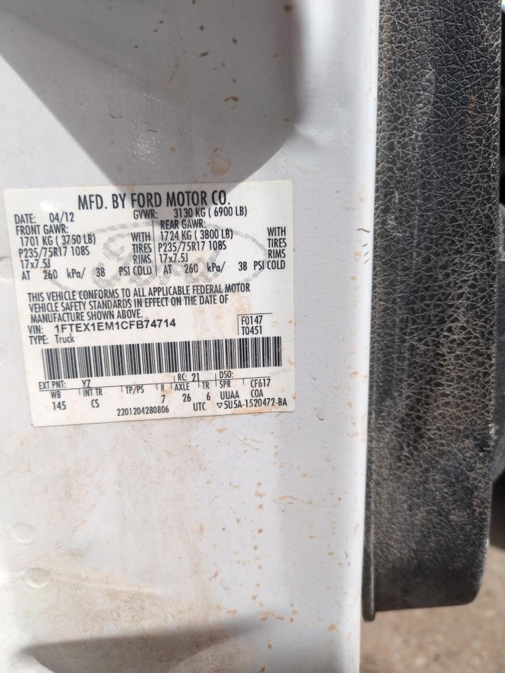 2012 Ford F150 Super Cab VIN: 1FTEX1EM1CFB74714 Lot: 65114865