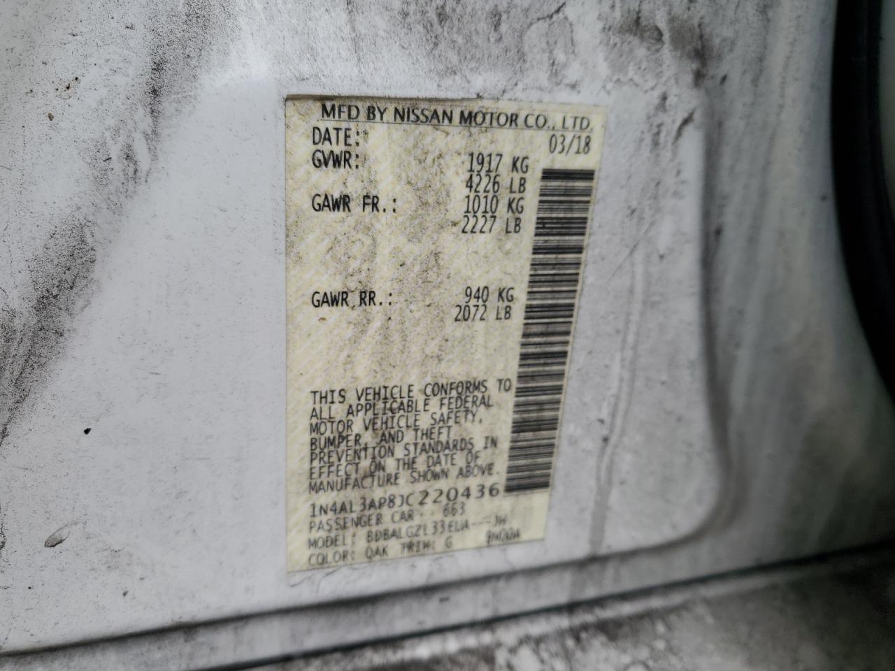 1N4AL3AP8JC220436 NISSAN ALTIMA 2018