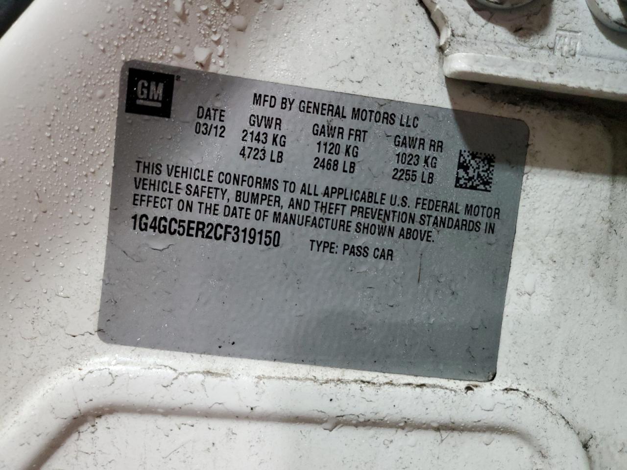 2012 Buick Lacrosse VIN: 1G4GC5ER2CF319150 Lot: 52019785