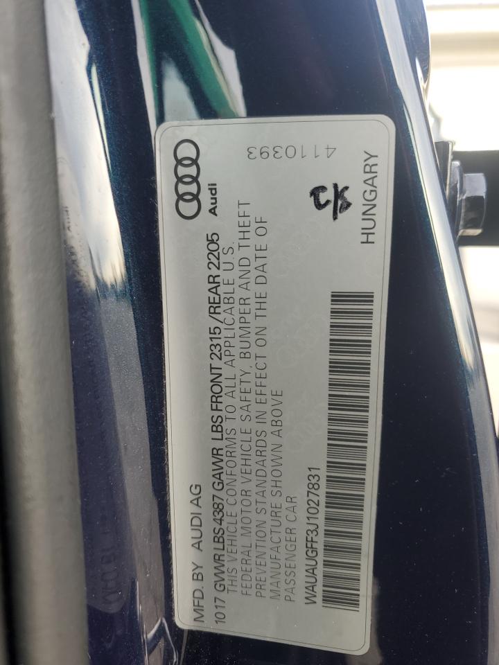 2018 Audi A3 Premium VIN: WAUAUGFF3J1027831 Lot: 52297185