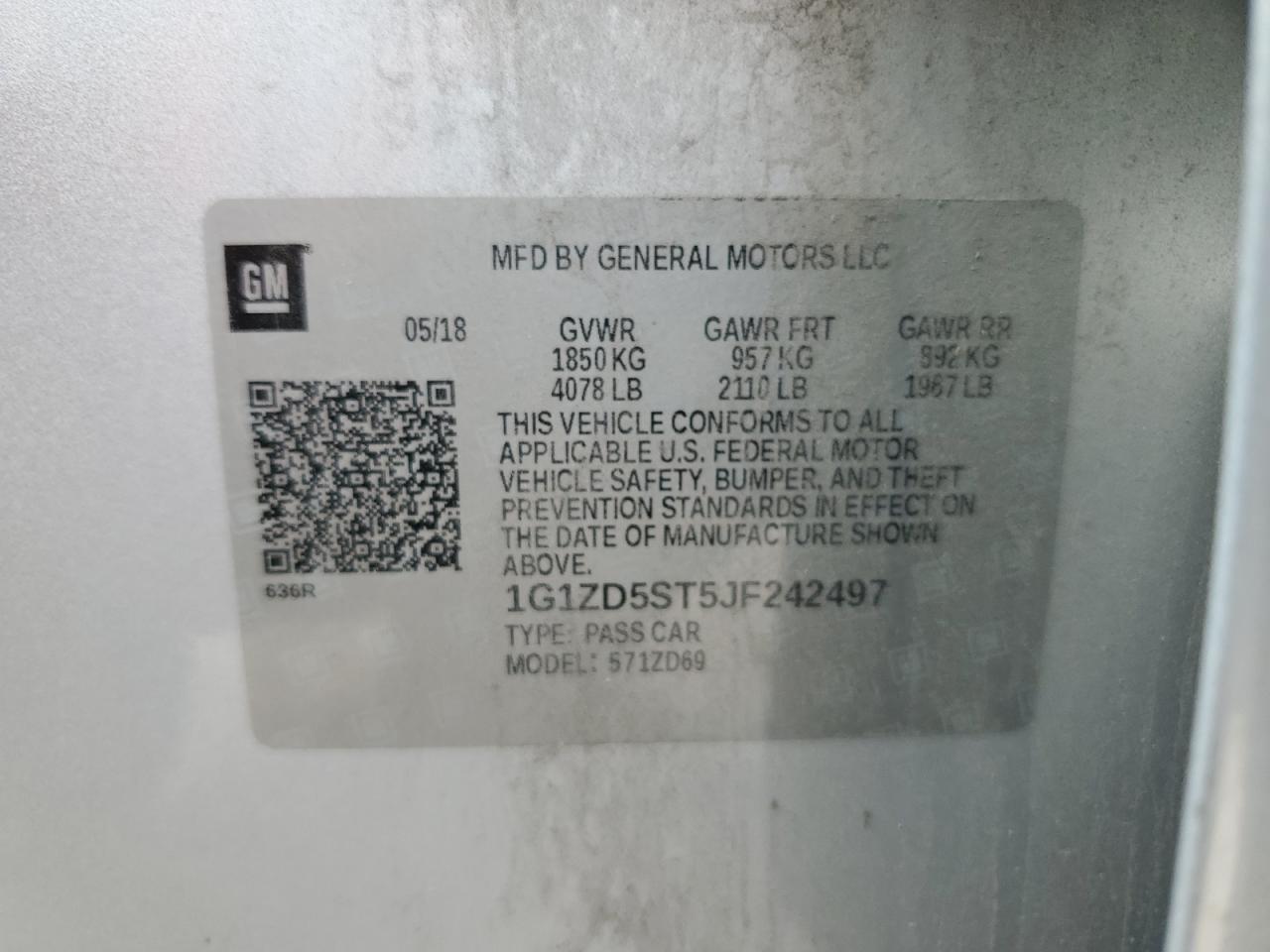 1G1ZD5ST5JF242497 CHEVROLET MALIBU 2018