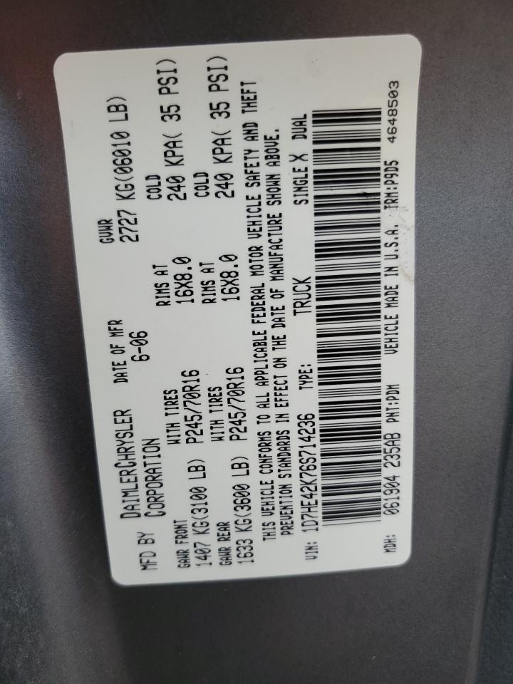 2016 Dodge Dakota Slt VIN: 1D7HE42K76S714236 Lot: 54920405