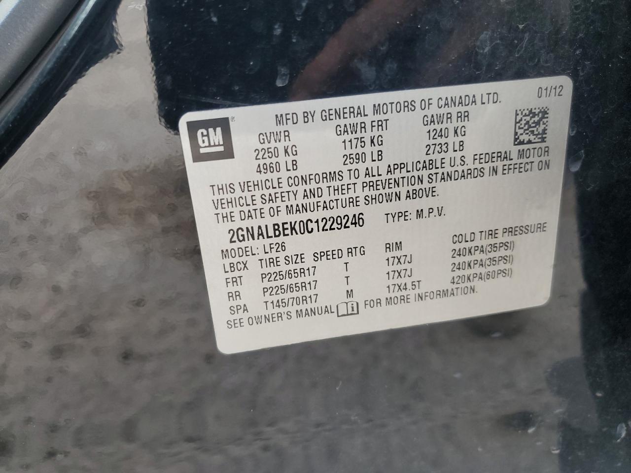 2012 Chevrolet Equinox Ls VIN: 2GNALBEK0C1229246 Lot: 55110455