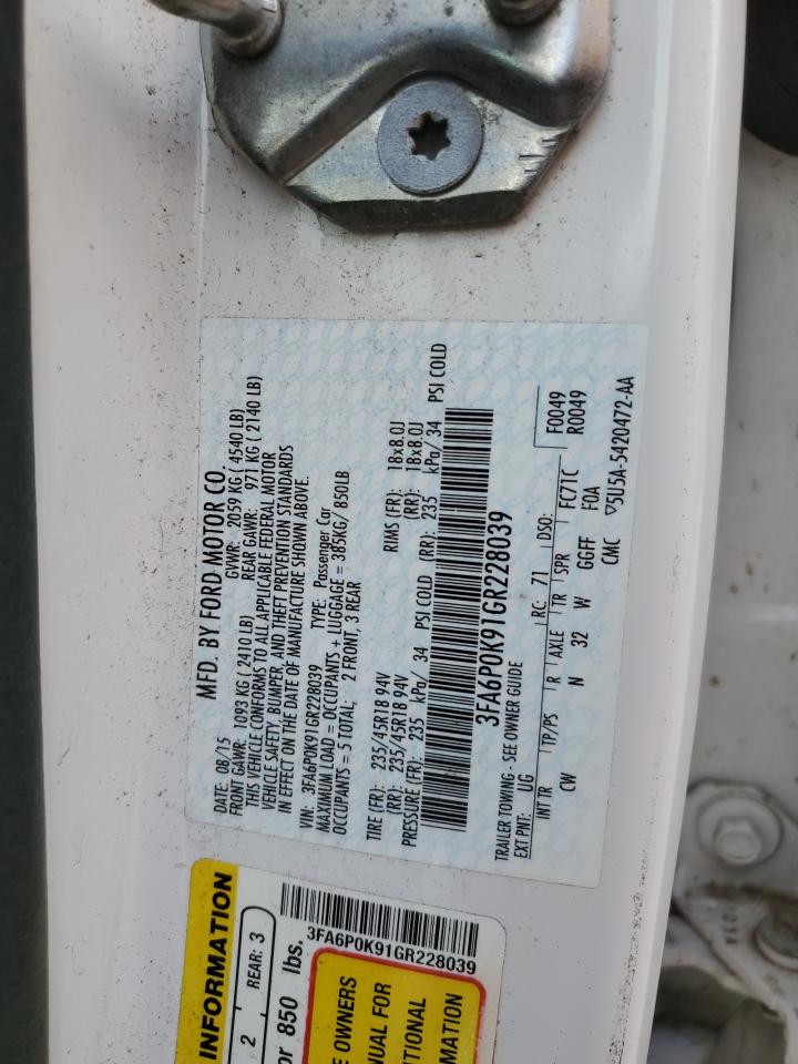 3FA6P0K91GR228039 FORD FUSION 2016