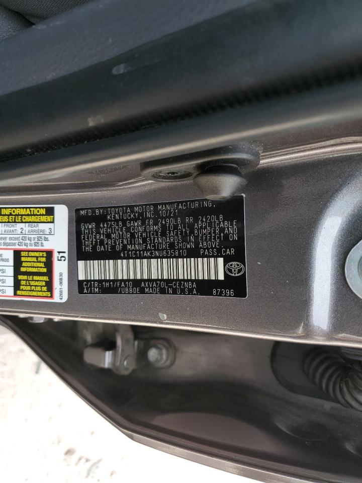 4T1C11AK3NU635810 TOYOTA CAMRY 2022