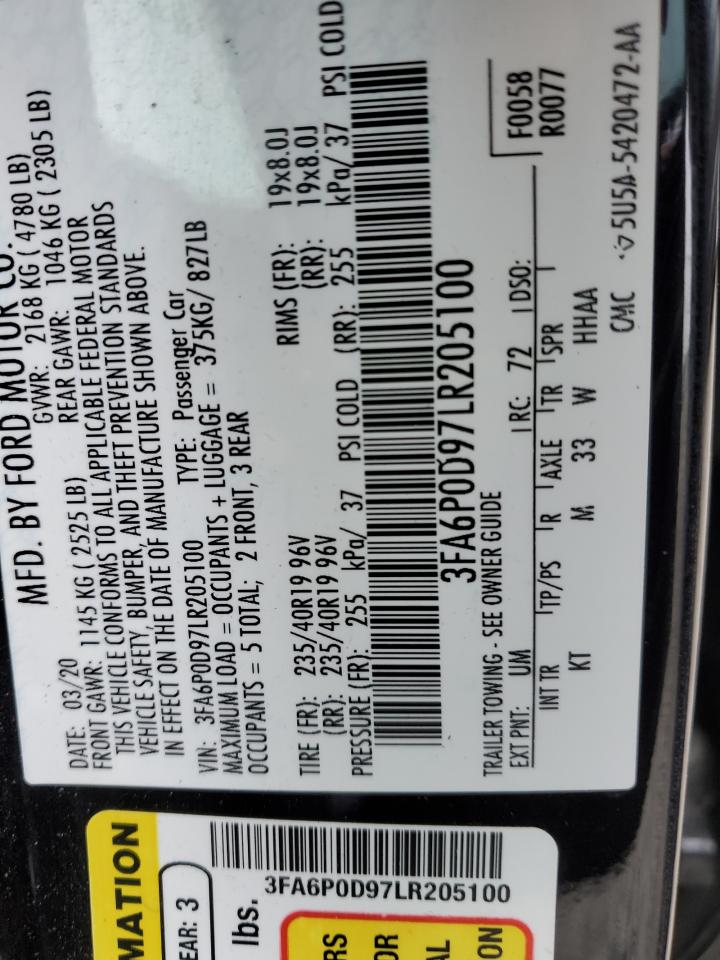 3FA6P0D97LR205100 FORD FUSION 2020