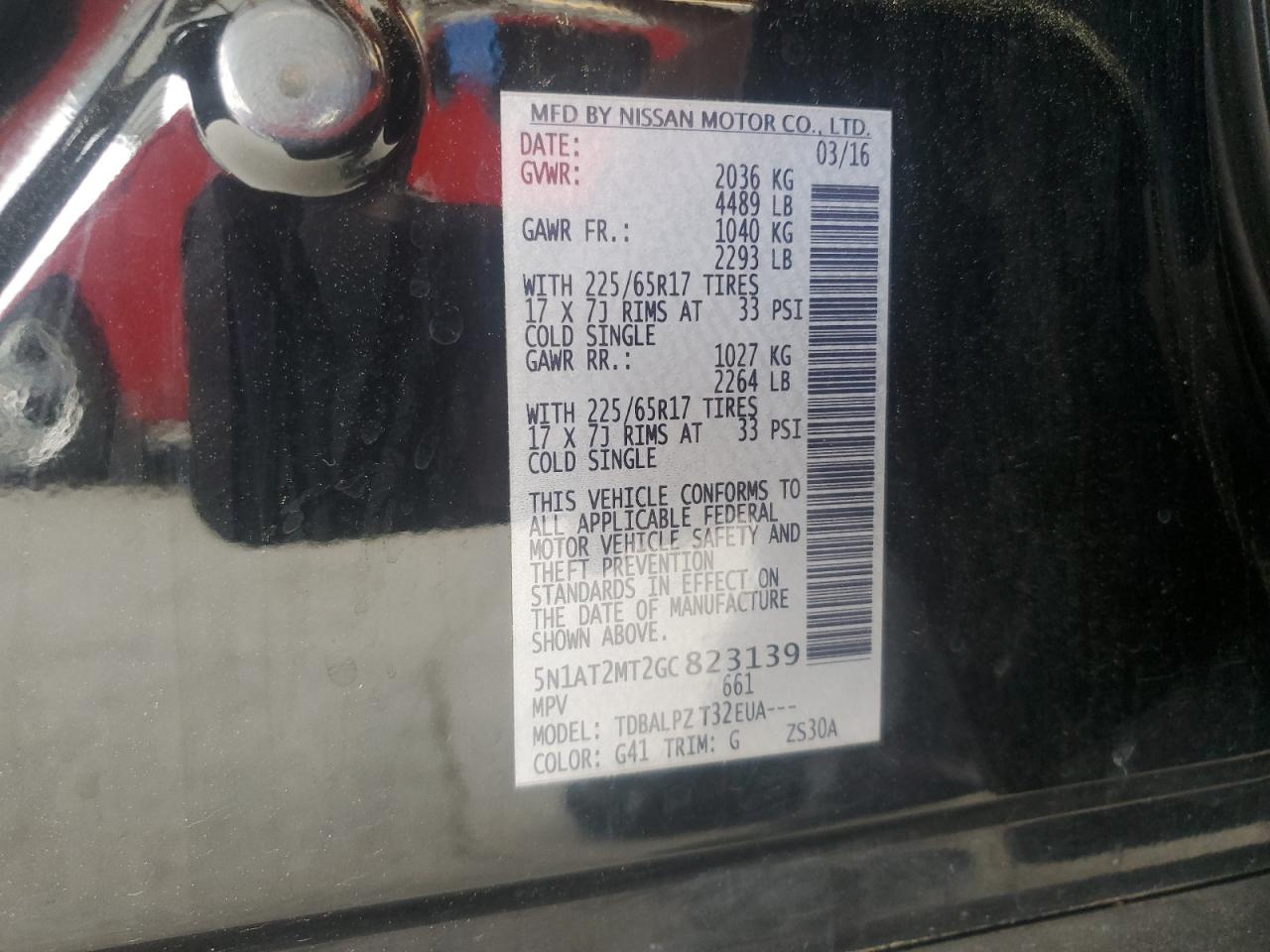 2016 Nissan Rogue S VIN: 5N1AT2MT2GC823139 Lot: 54733145