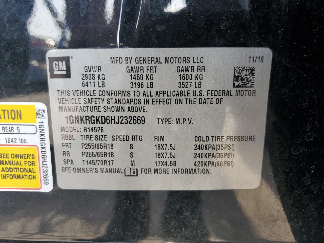 1gnkrgkd6hj232669 1GNKRGKD6HJ232669 2017 Chevrolet Traverse Lt