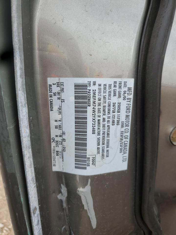 2000 Mercury Grand Marquis Gs VIN: 2MEFM74W2YX733488 Lot: 54166105