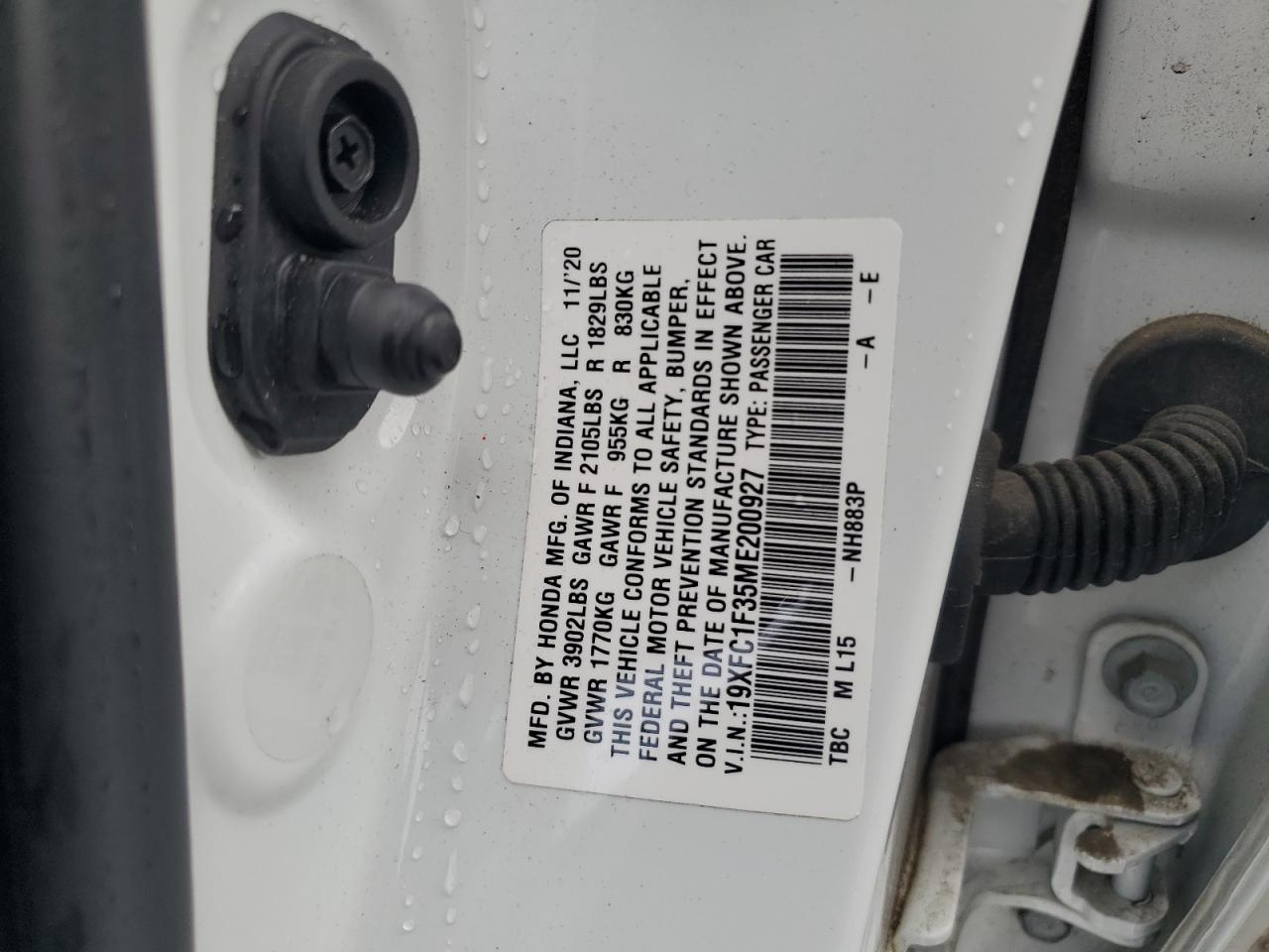 19XFC1F35ME200927 HONDA CIVIC 2021