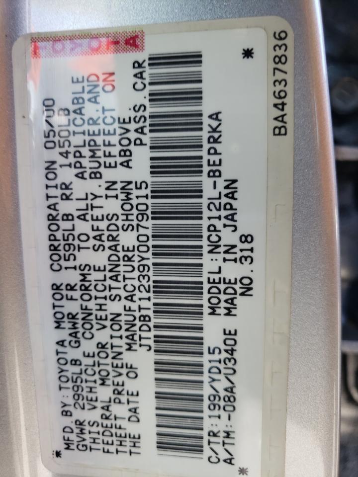 2000 Toyota Echo VIN: JTDBT1239Y0079015 Lot: 54436065