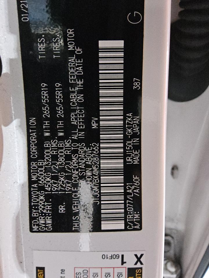 2021 Lexus Gx 460 Luxury VIN: JTJGM7BX4M5287662 Lot: 53352015