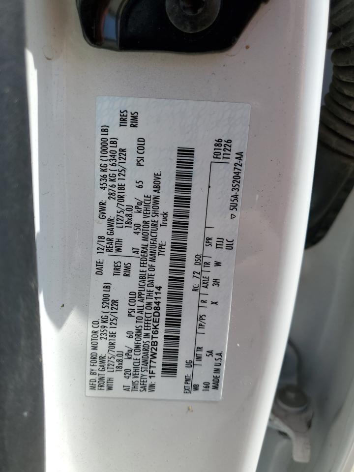 2019 Ford F250 Super Duty VIN: 1FT7W2BT6KED84114 Lot: 54241505