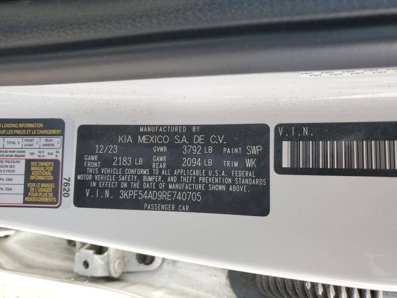 2024 Kia Forte Gt Line VIN: 3KPF54AD9RE740705 Lot: 54275045