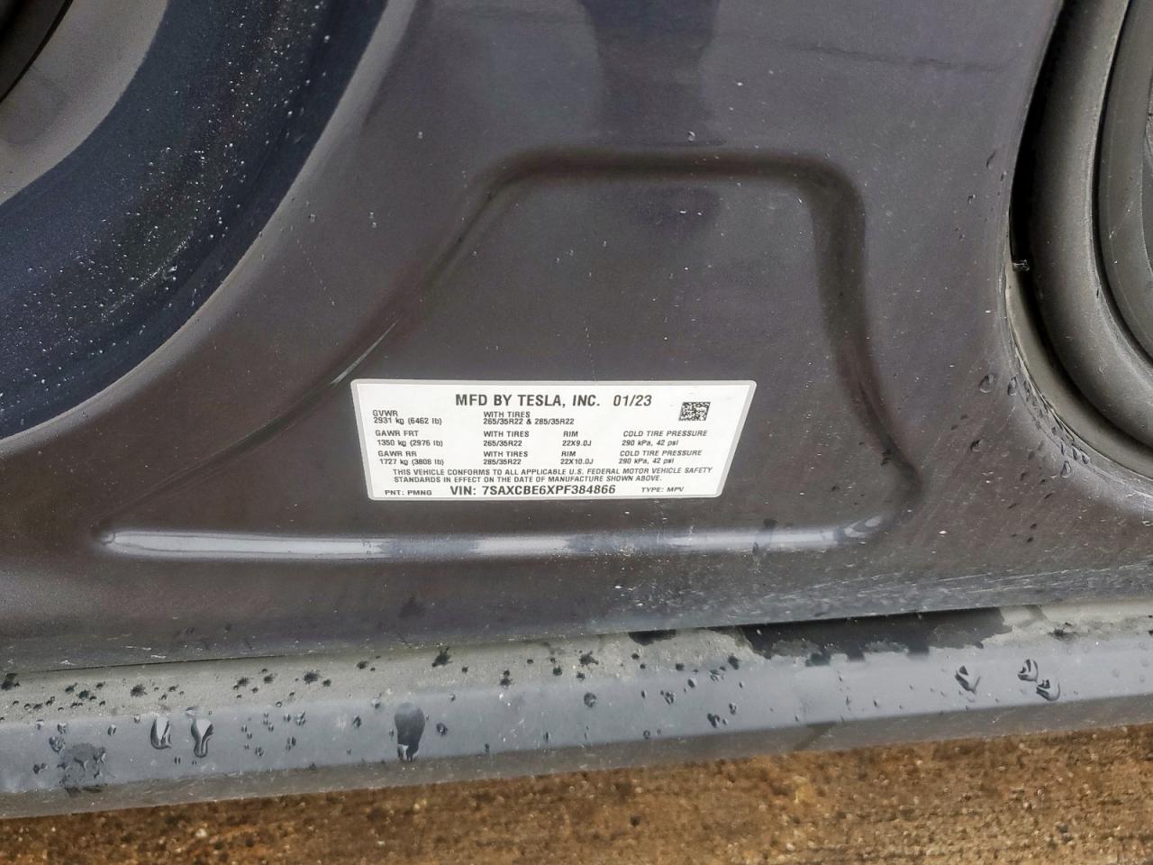 2023 Tesla Model X VIN: 7SAXCBE6XPF384866 Lot: 50728495