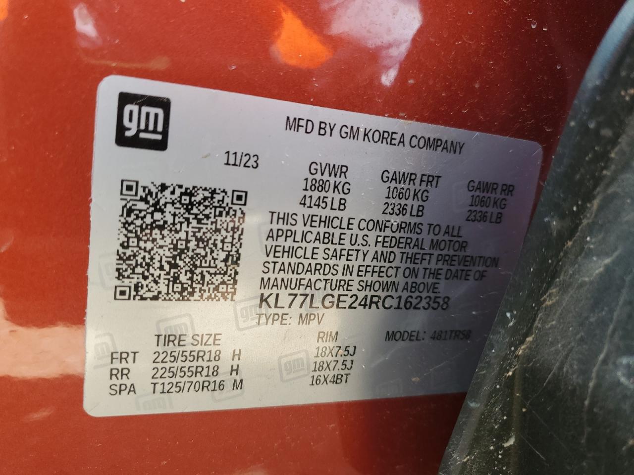 KL77LGE24RC162358 CHEVROLET TRAX 1RS 2024