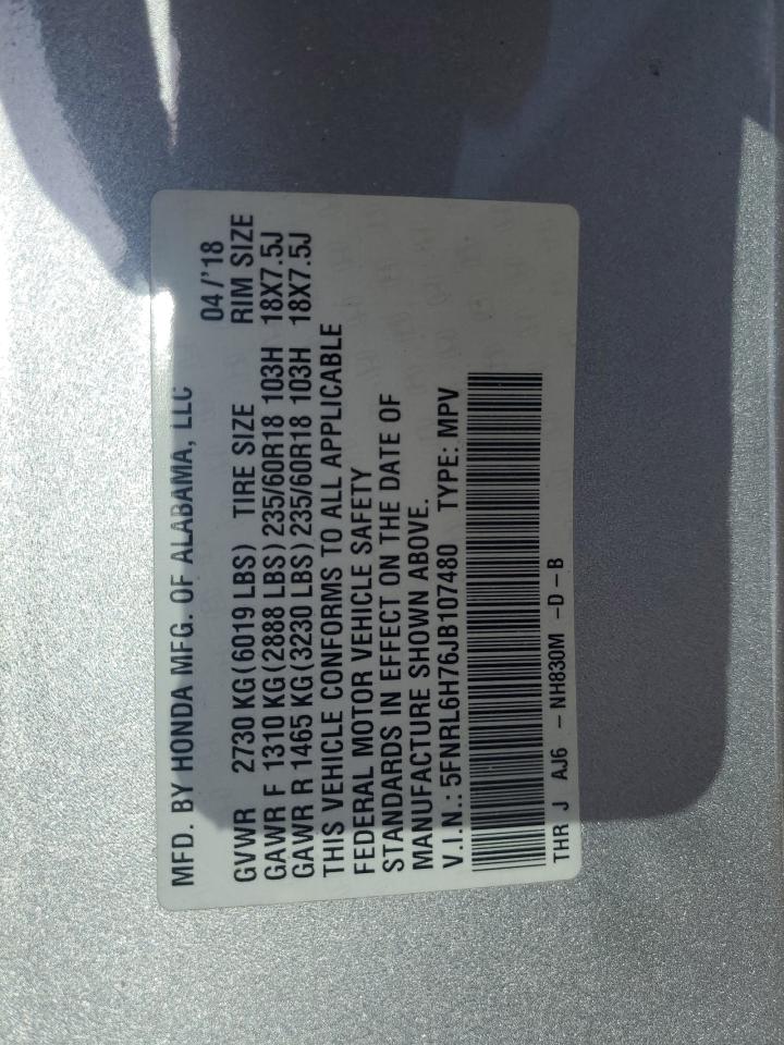 2018 Honda Odyssey Exl VIN: 5FNRL6H76JB107480 Lot: 54136855