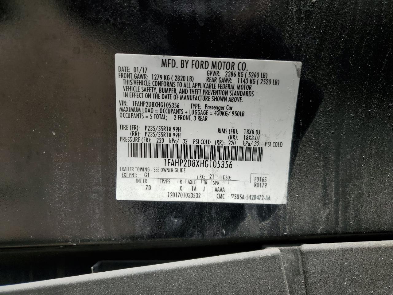 2017 Ford Taurus Se VIN: 1FAHP2D8XHG105356 Lot: 54799225
