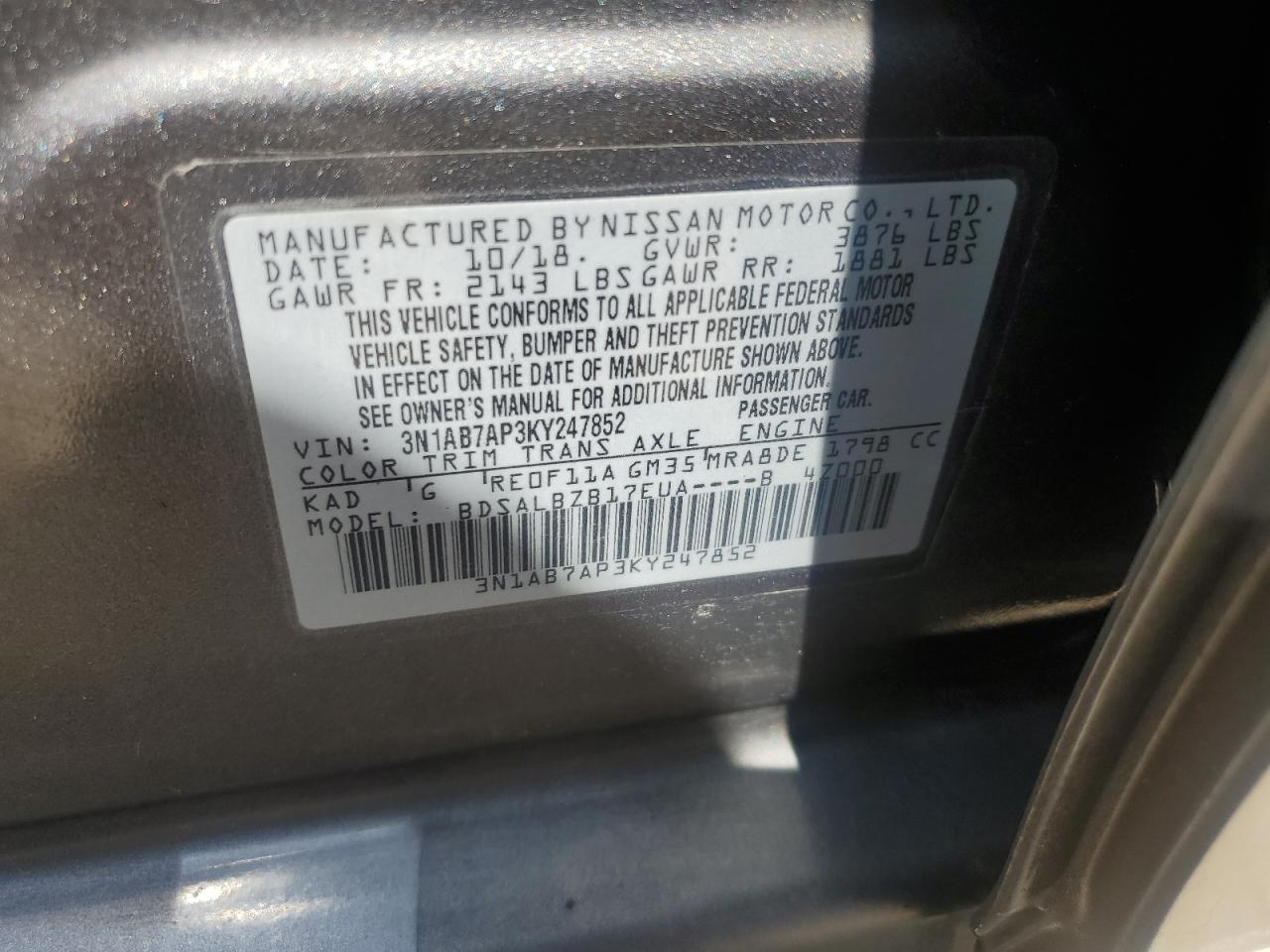 3N1AB7AP3KY247852 NISSAN SENTRA 2019