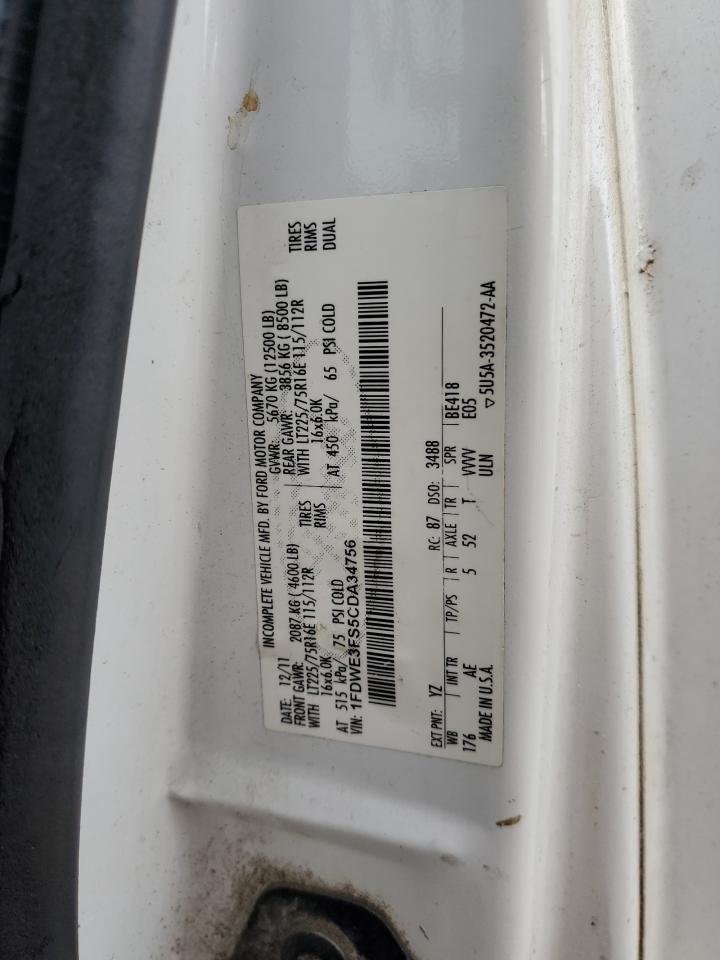 2012 Ford Econoline E350 Super Duty Cutaway Van VIN: 1FDWE3FS5CDA34756 Lot: 53709895