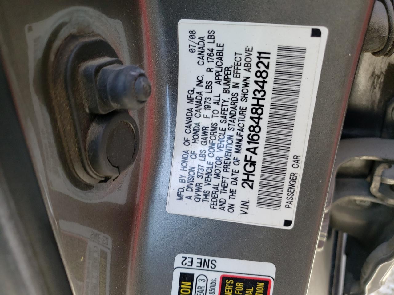 2008 Honda Civic Ex VIN: 2HGFA16848H348211 Lot: 46004855