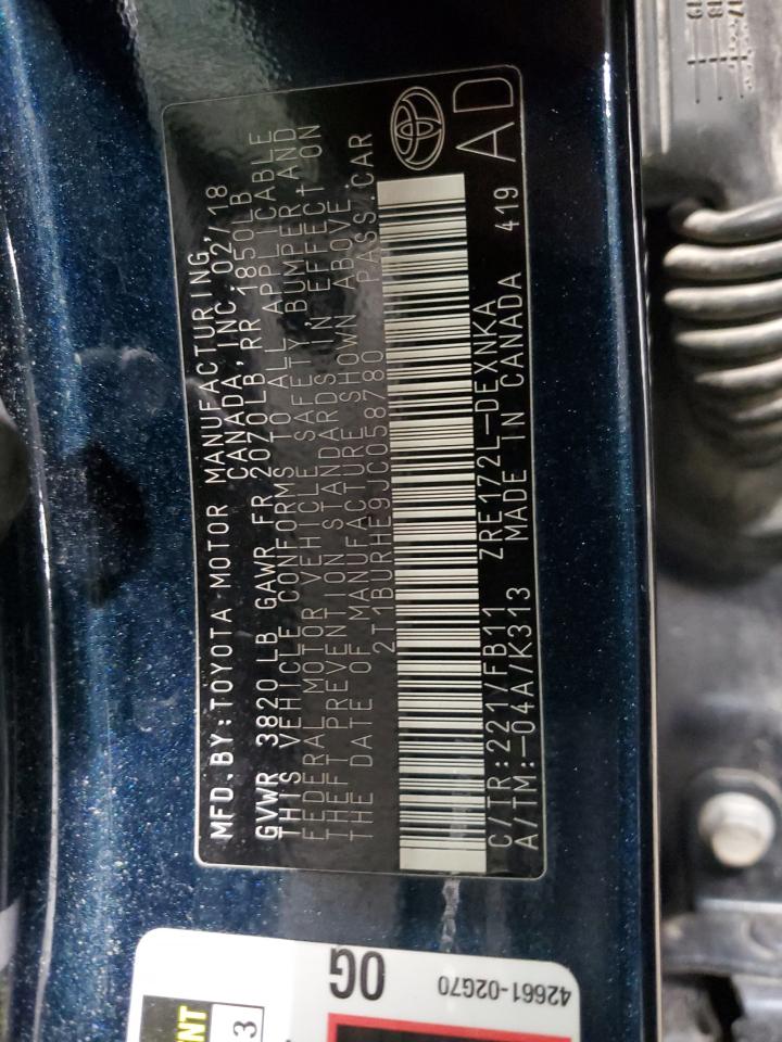 2T1BURHE9JC058780 TOYOTA COROLLA 2018