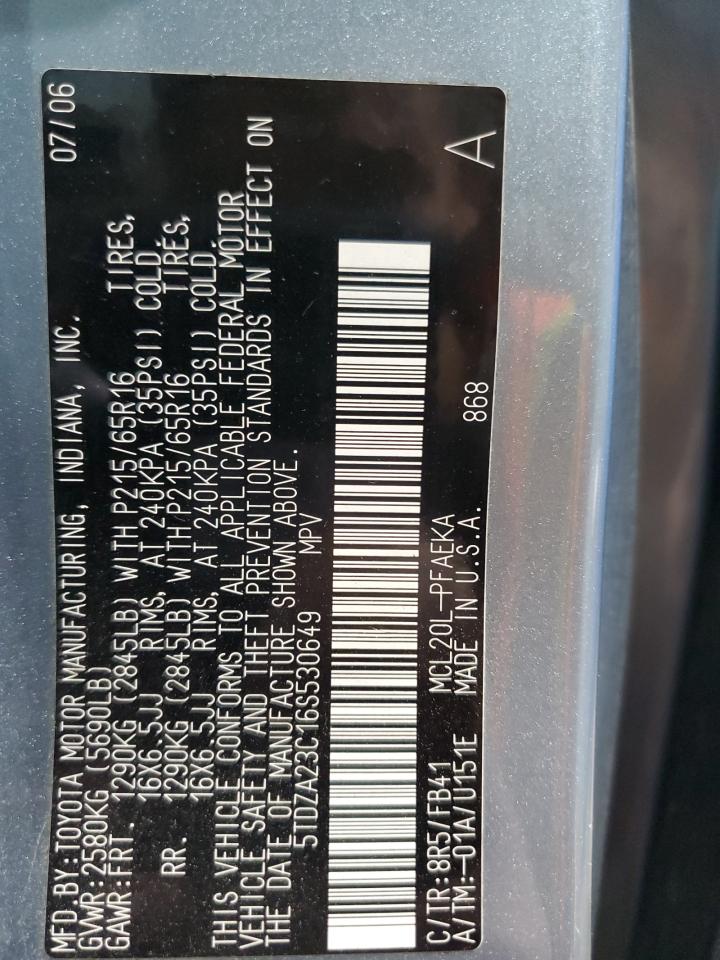 2006 Toyota Sienna Ce VIN: 5TDZA23C16S530649 Lot: 53633535