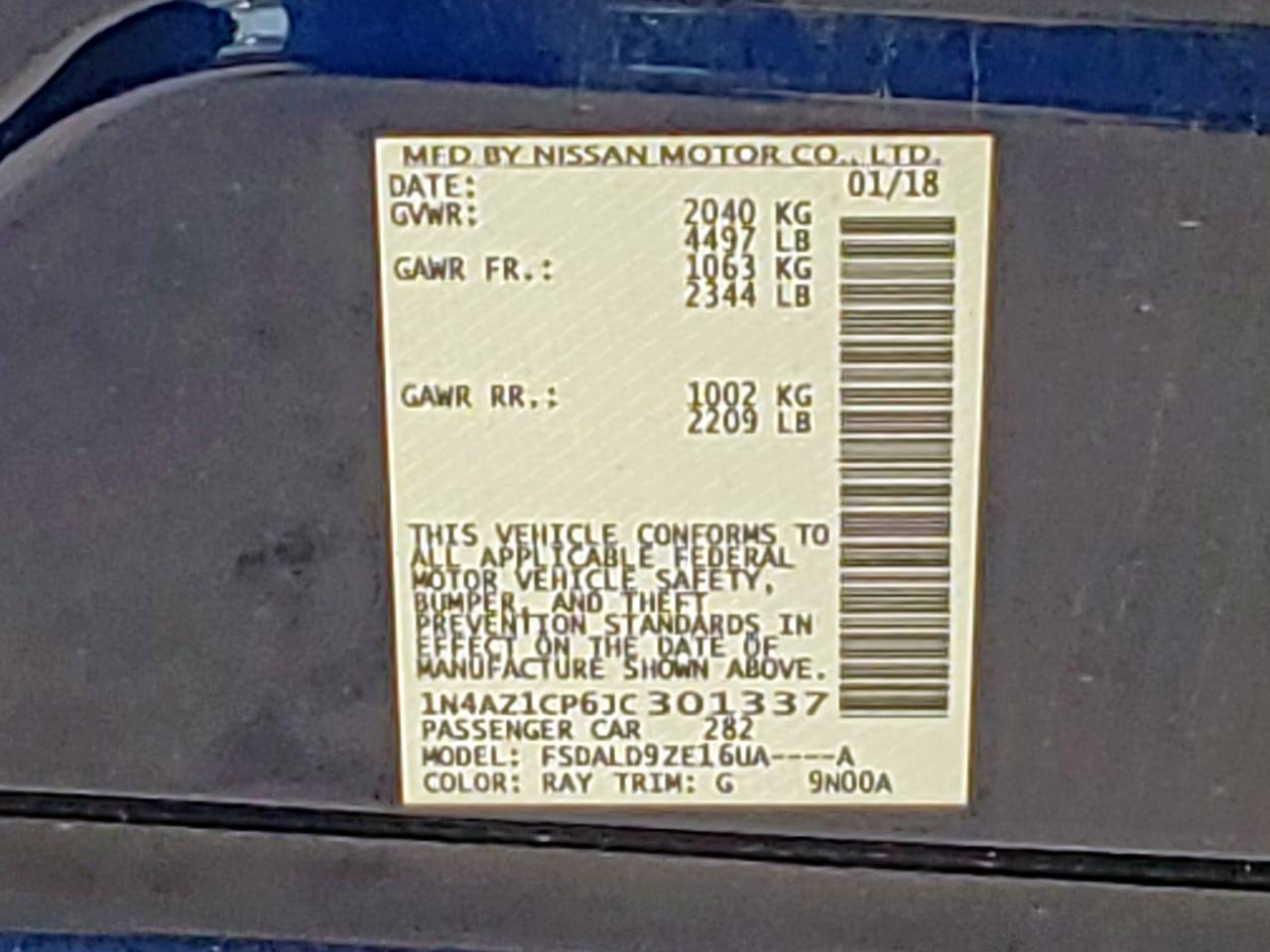 2018 Nissan Leaf S VIN: 1N4AZ1CP6JC301337 Lot: 54556445