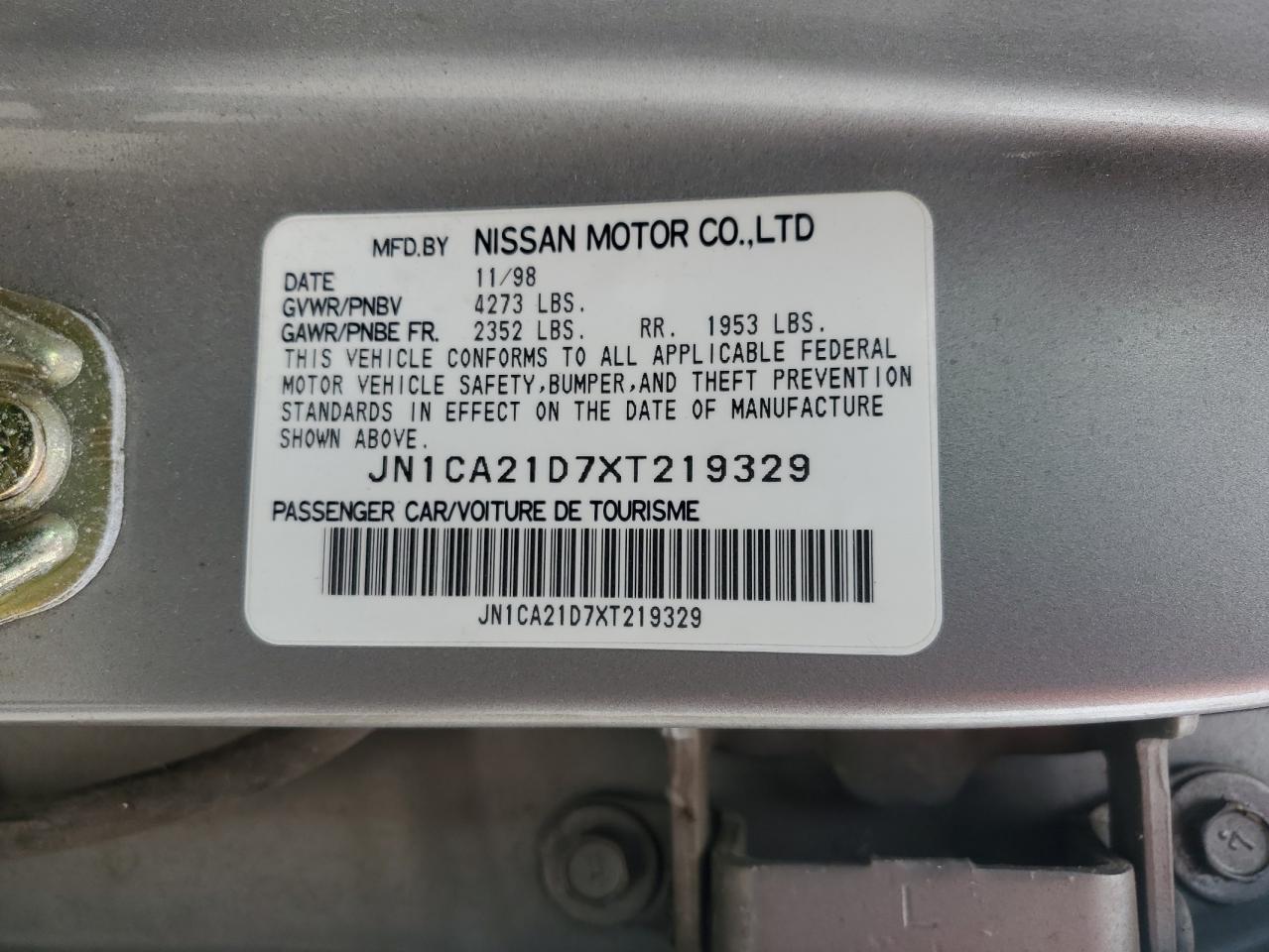 1999 Nissan Maxima Gle VIN: JN1CA21D7XT219329 Lot: 53558145