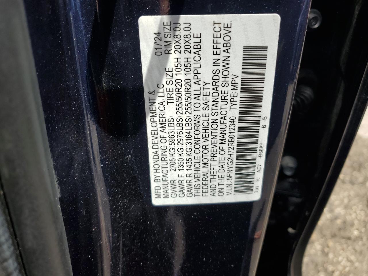 5FNYG2H72RB012340 HONDA PILOT 2024