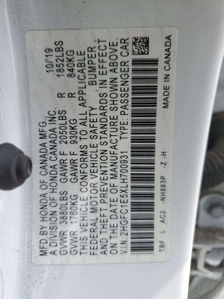 2HGFC1E5XLH700931 HONDA CIVIC 2020