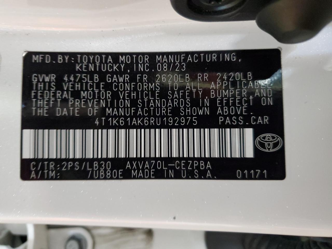 2024 Toyota Camry Xse VIN: 4T1K61AK6RU192975 Lot: 54848935