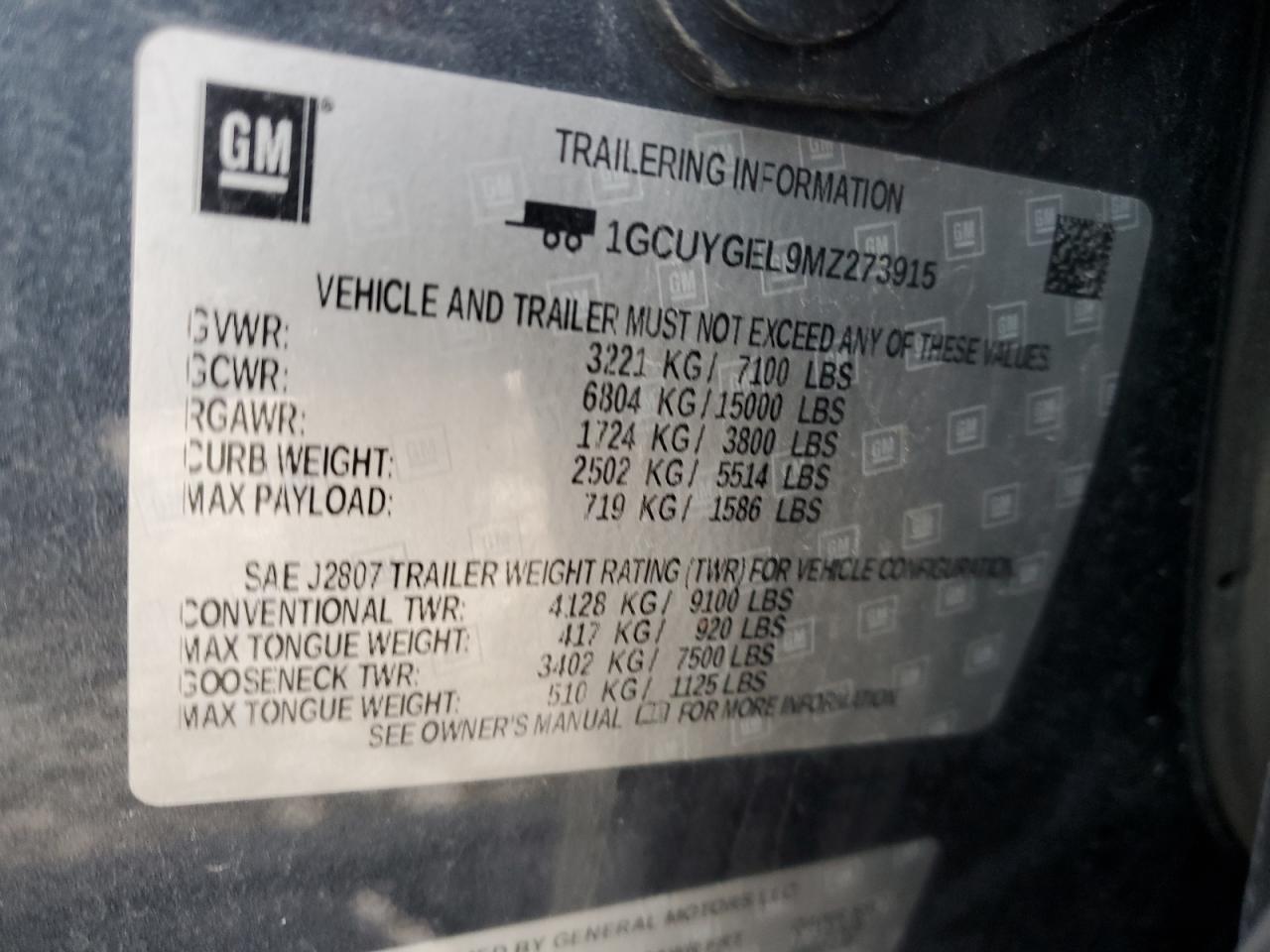 1GCUYGEL9MZ273915 CHEVROLET ALL Models 2021