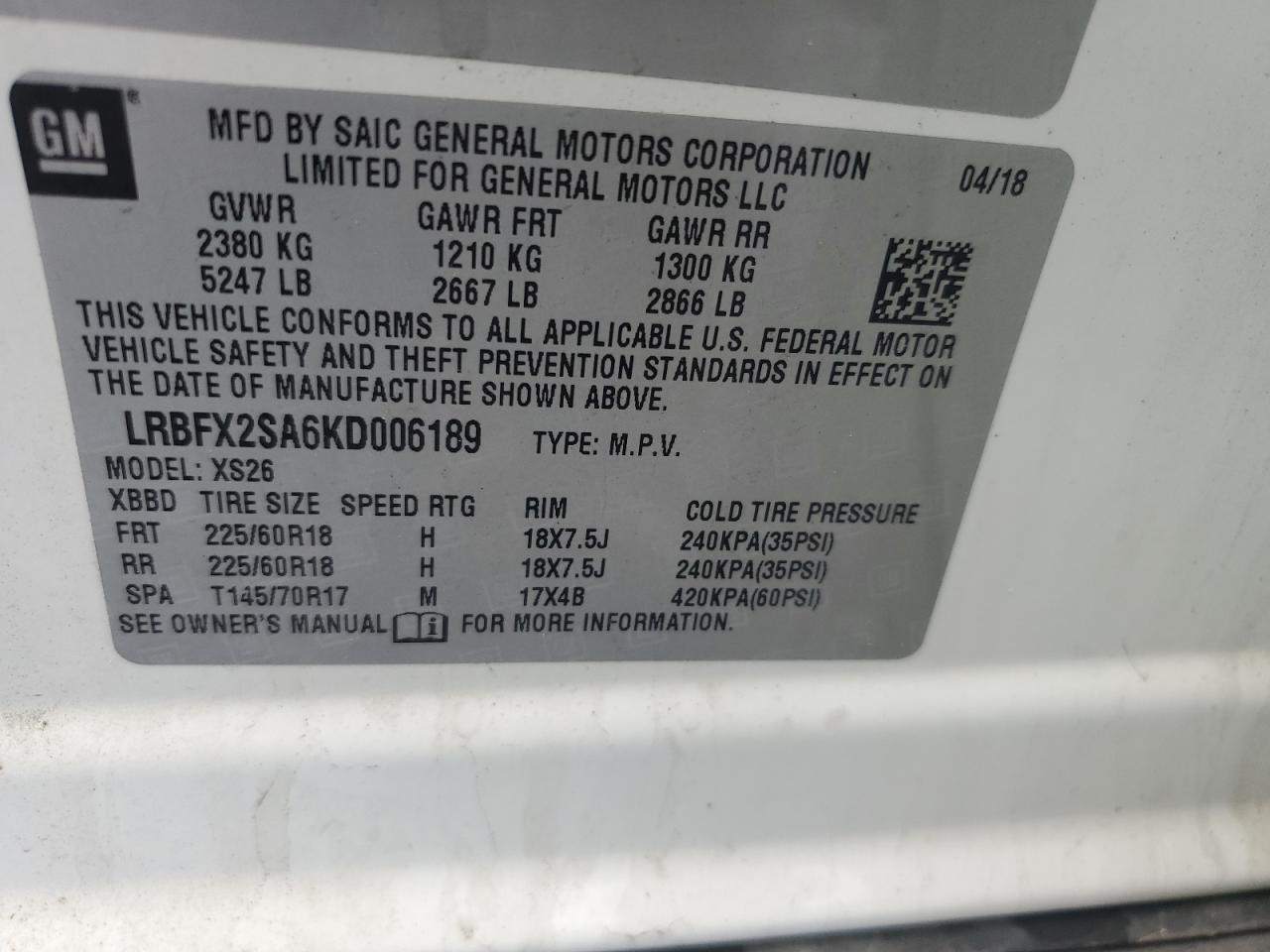 2019 Buick Envision Essence VIN: LRBFX2SA6KD006189 Lot: 53023555