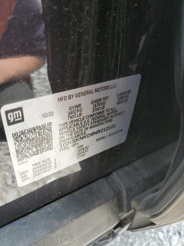 1GNSKNKD9NR212101 CHEVROLET TAHOE 2022