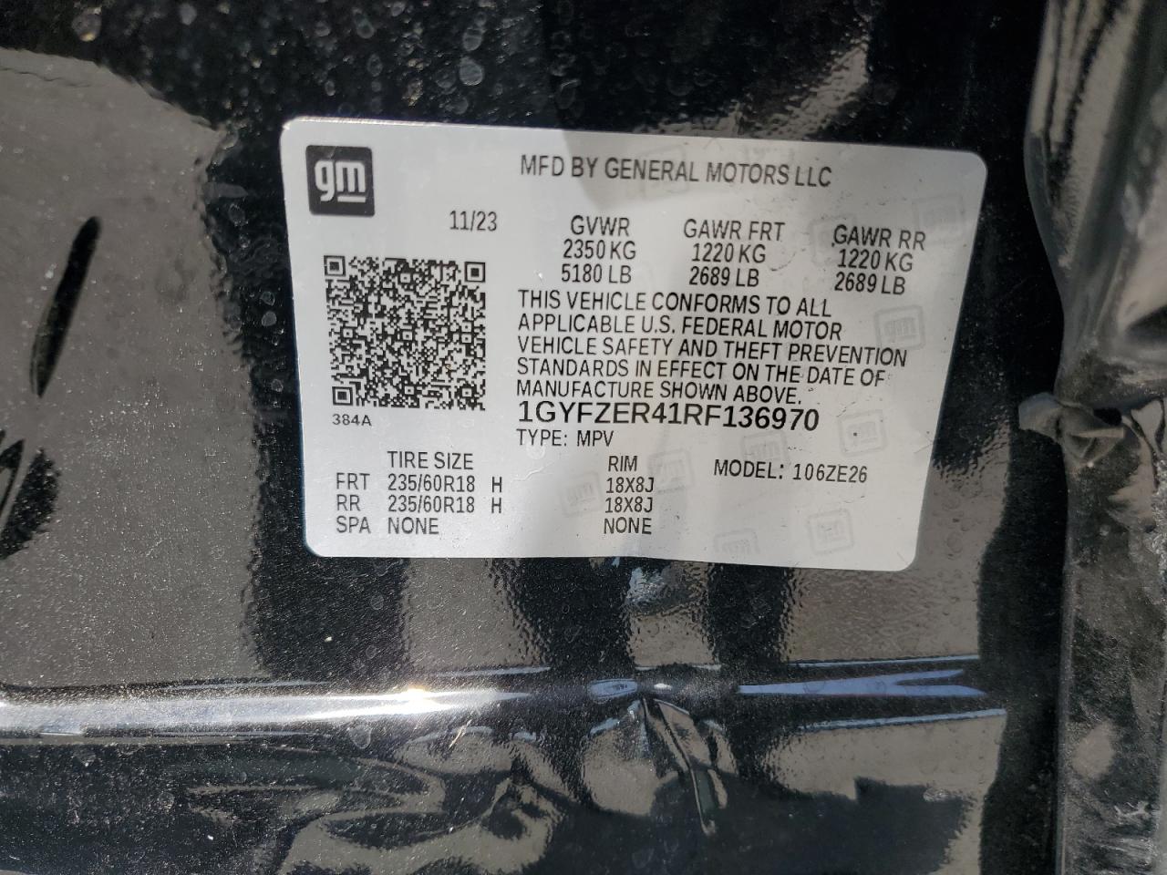 2024 Cadillac Xt4 Sport VIN: 1GYFZER41RF136970 Lot: 53550865