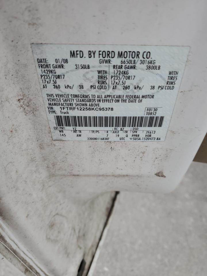 2008 Ford F150 VIN: 1FTRF12258KC95378 Lot: 51788295